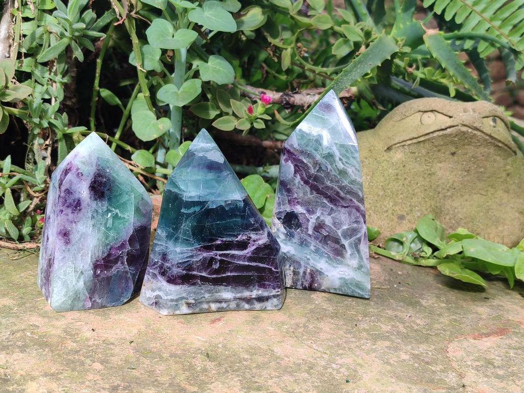 Polished Watermelon Fluorite Crystal Points x 3 From Uis, Namibia - Toprock Gemstones and Minerals 
