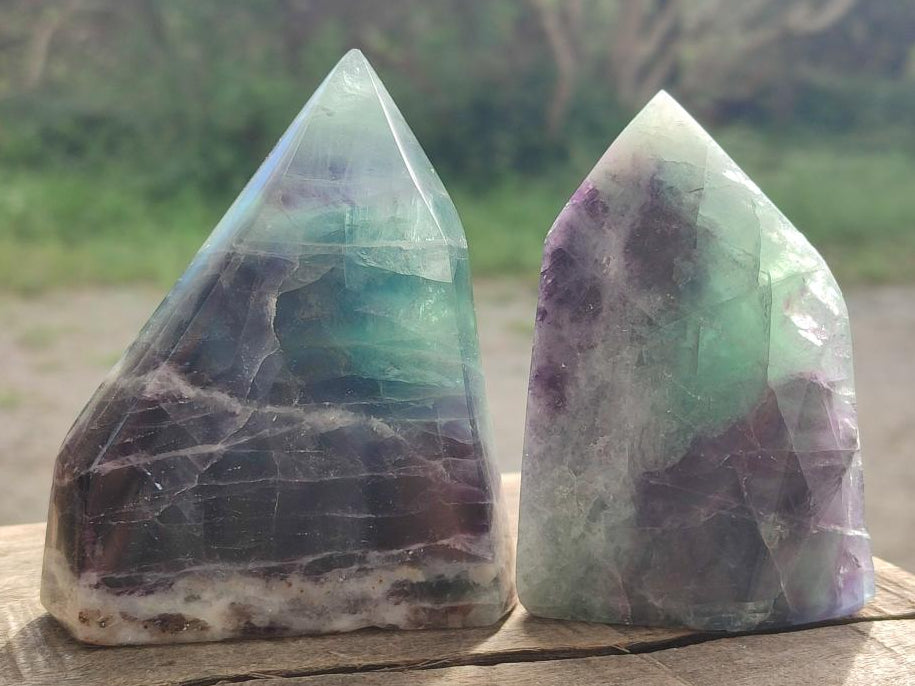 Polished Watermelon Fluorite Crystal Points x 3 From Uis, Namibia - Toprock Gemstones and Minerals 