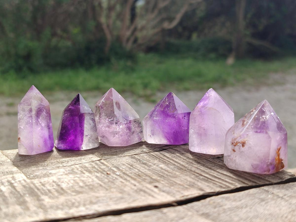 Polished Window Amethyst Crystals x 12 From Akansobe, Madagascar - Toprock Gemstones and Minerals 