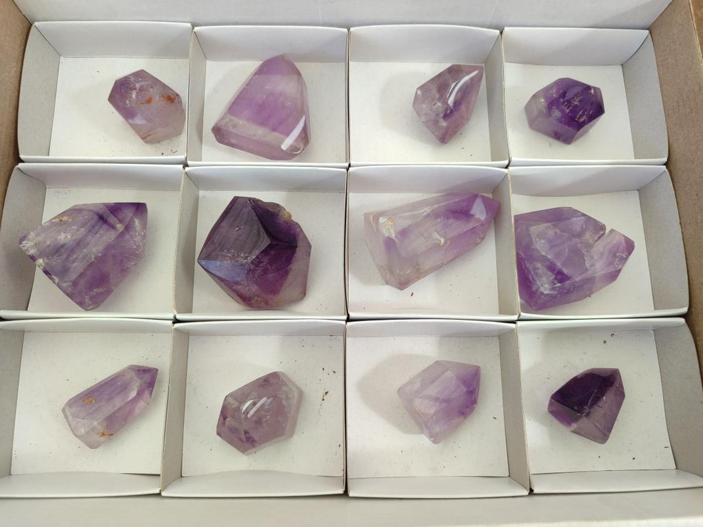 Polished Window Amethyst Crystals x 12 From Akansobe, Madagascar - Toprock Gemstones and Minerals 