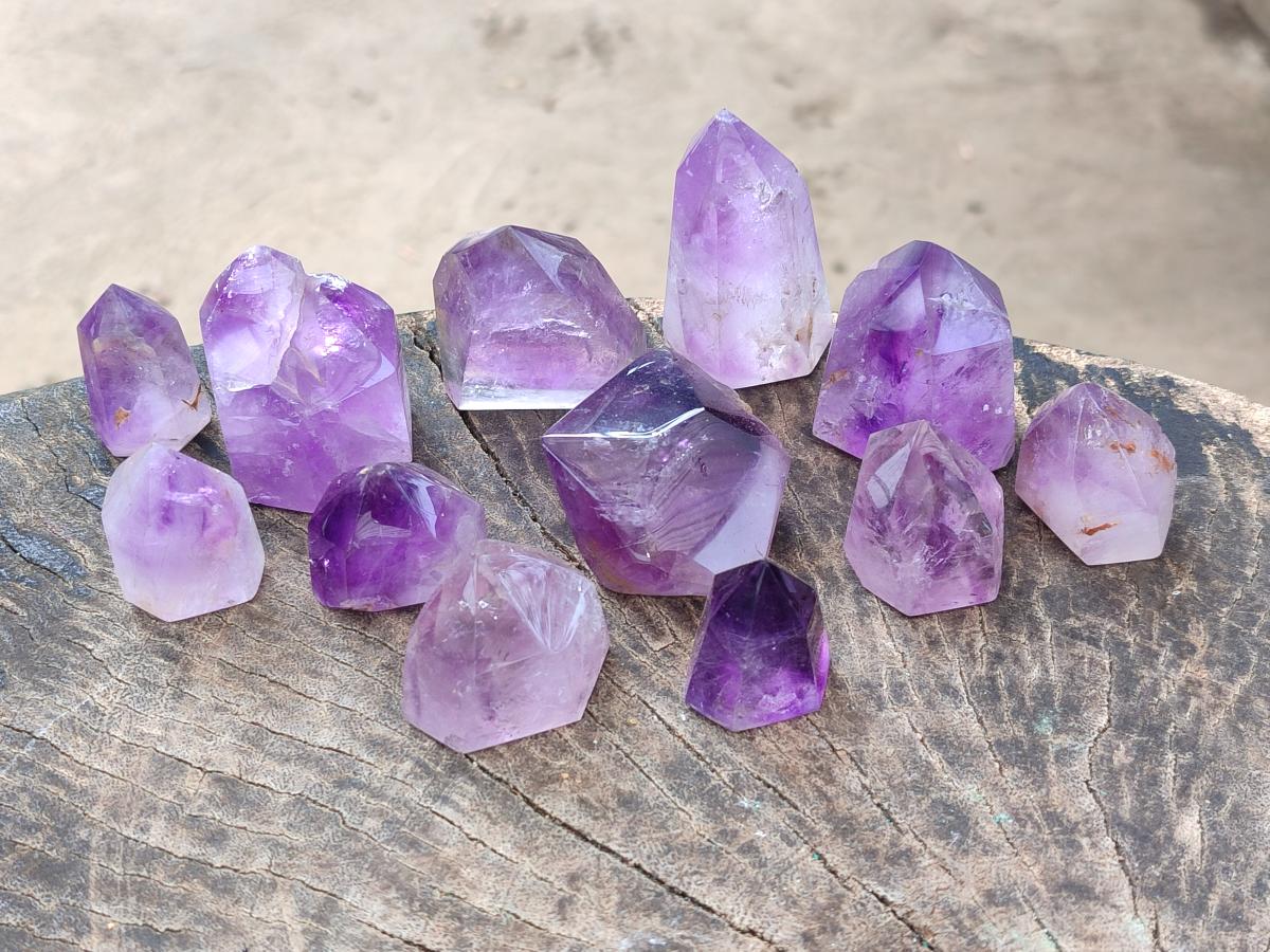 Polished Window Amethyst Crystals x 12 From Akansobe, Madagascar - Toprock Gemstones and Minerals 
