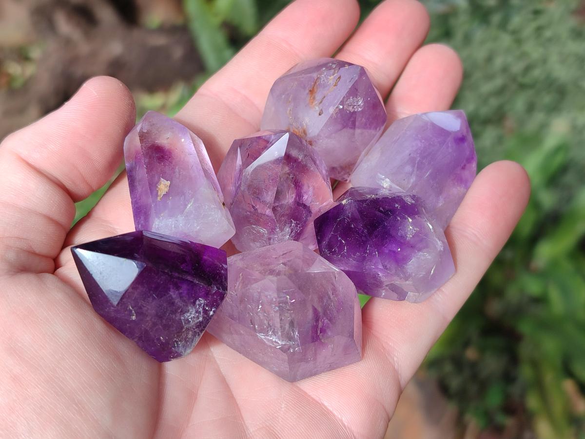 Polished Window Amethyst Crystals x 12 From Akansobe, Madagascar - Toprock Gemstones and Minerals 