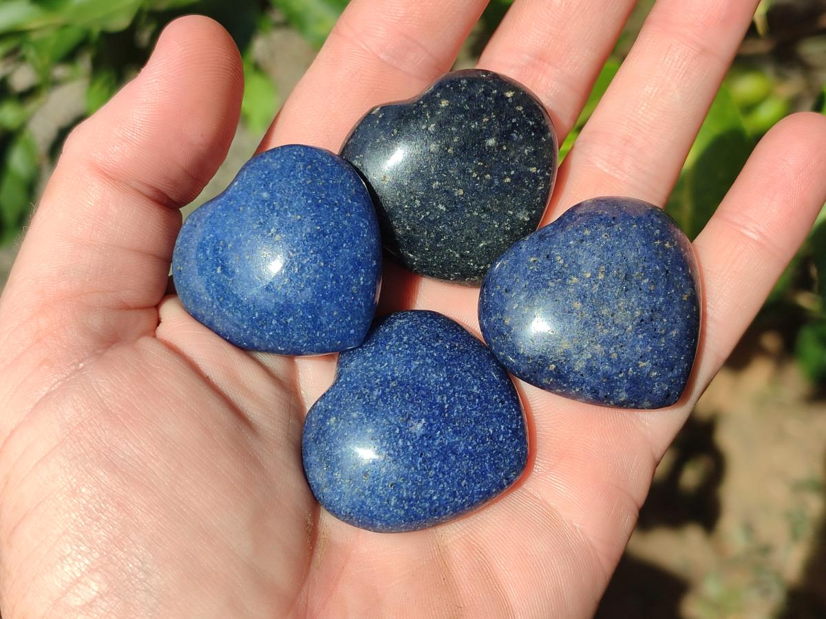 Polished Lazulite Hearts x 35 From Madagascar - Toprock Gemstones and Minerals 