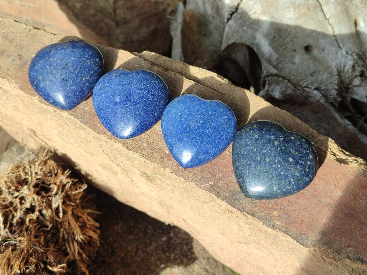 Polished Lazulite Hearts x 35 From Madagascar - Toprock Gemstones and Minerals 
