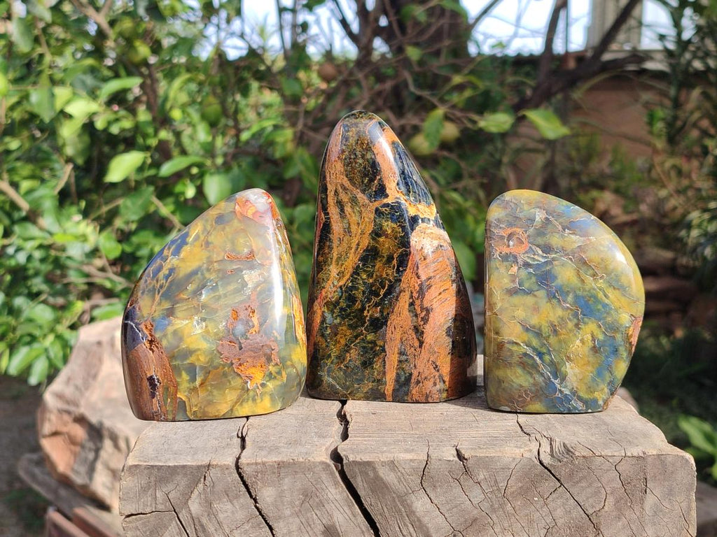 Polished Nellite Tigers Eye Standing Display Pieces x 3 From Prieska, South Africa - Toprock Gemstones and Minerals 