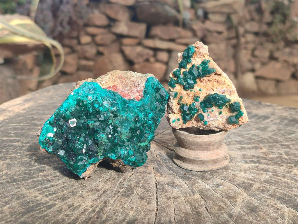 Natural Large Dioptase on Dolomite Specimens x 2 From Likasi, Congo - Toprock Gemstones and Minerals 