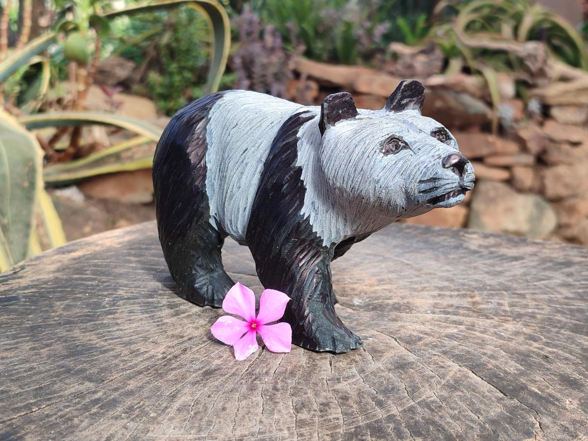 Hand Made Large Panda Soapstone Carving x 1 From Zimbabwe - Toprock Gemstones and Minerals 
