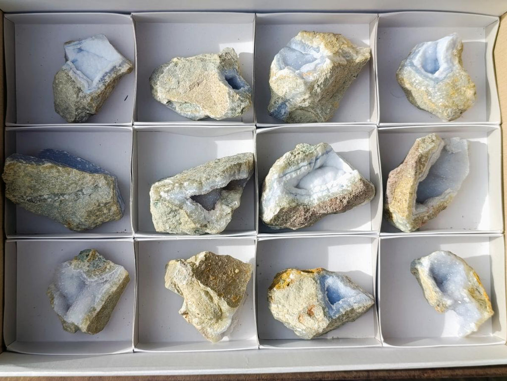 Natural Blue Lace Agate Geode Specimens x 12 From Nsanje, Malawi - Toprock Gemstones and Minerals 