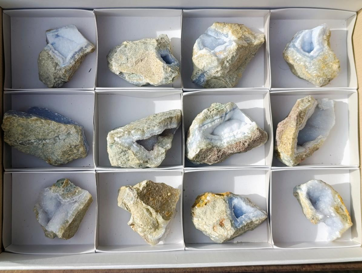 Natural Blue Lace Agate Geode Specimens x 12 From Nsanje, Malawi - Toprock Gemstones and Minerals 
