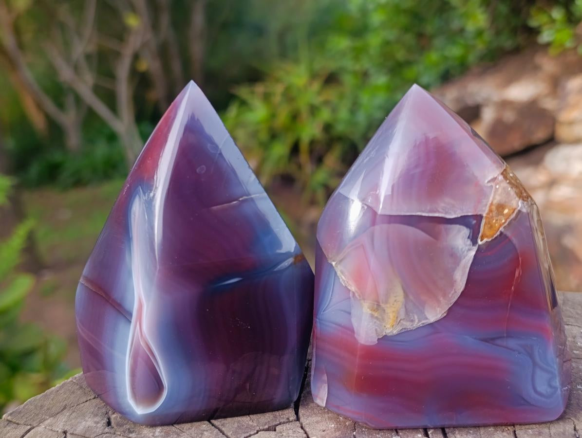 Polished Strawberry Agate and Sodalite Display Points x 3 From Mozambique and Namibia - Toprock Gemstones and Minerals 