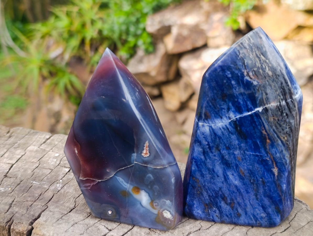 Polished Strawberry Agate and Sodalite Display Points x 3 From Mozambique and Namibia - Toprock Gemstones and Minerals 