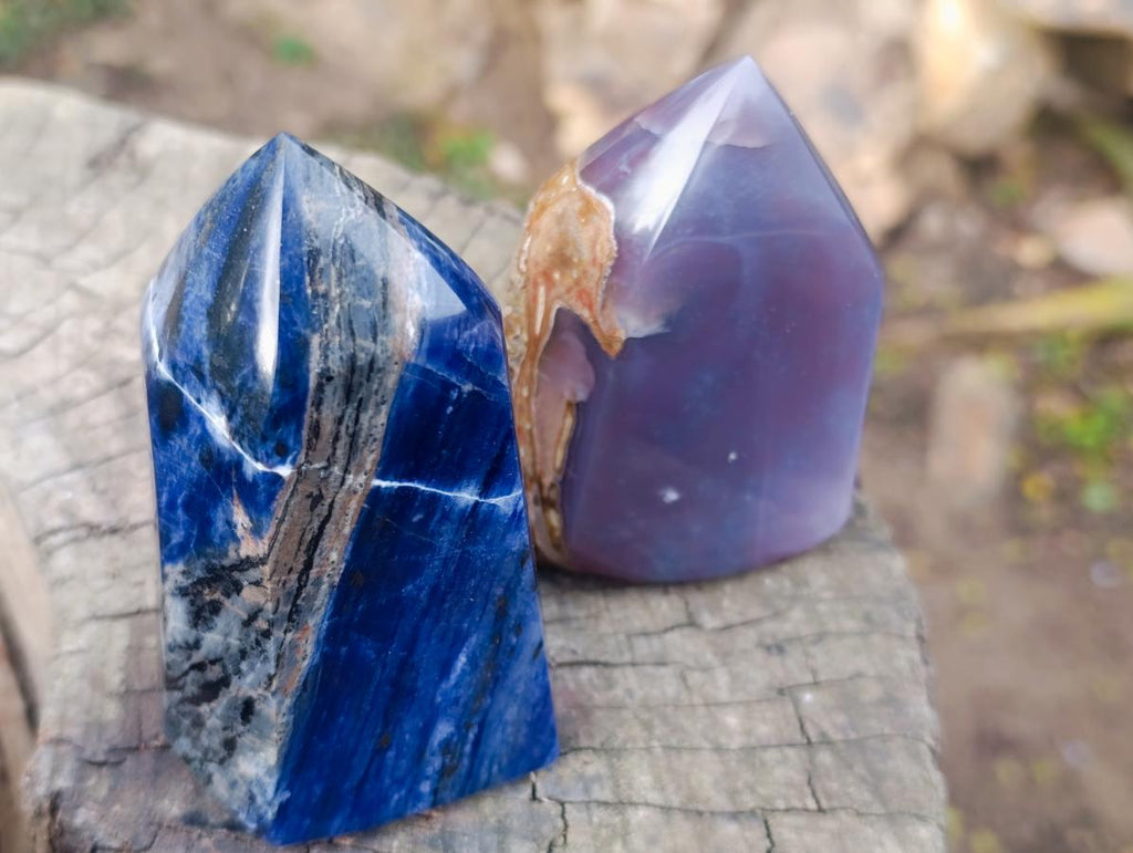 Polished Strawberry Agate and Sodalite Display Points x 3 From Mozambique and Namibia - Toprock Gemstones and Minerals 