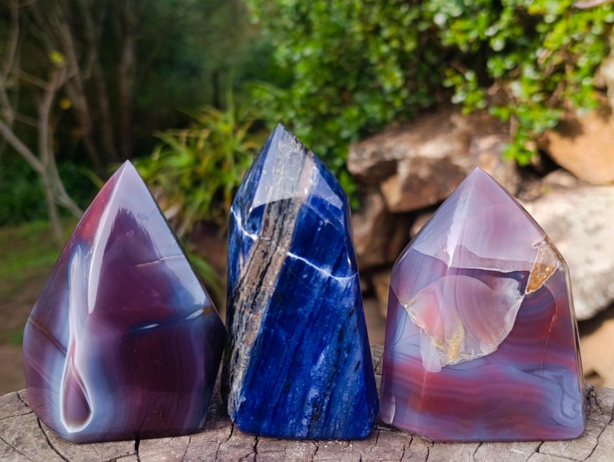 Polished Strawberry Agate and Sodalite Display Points x 3 From Mozambique and Namibia - Toprock Gemstones and Minerals 
