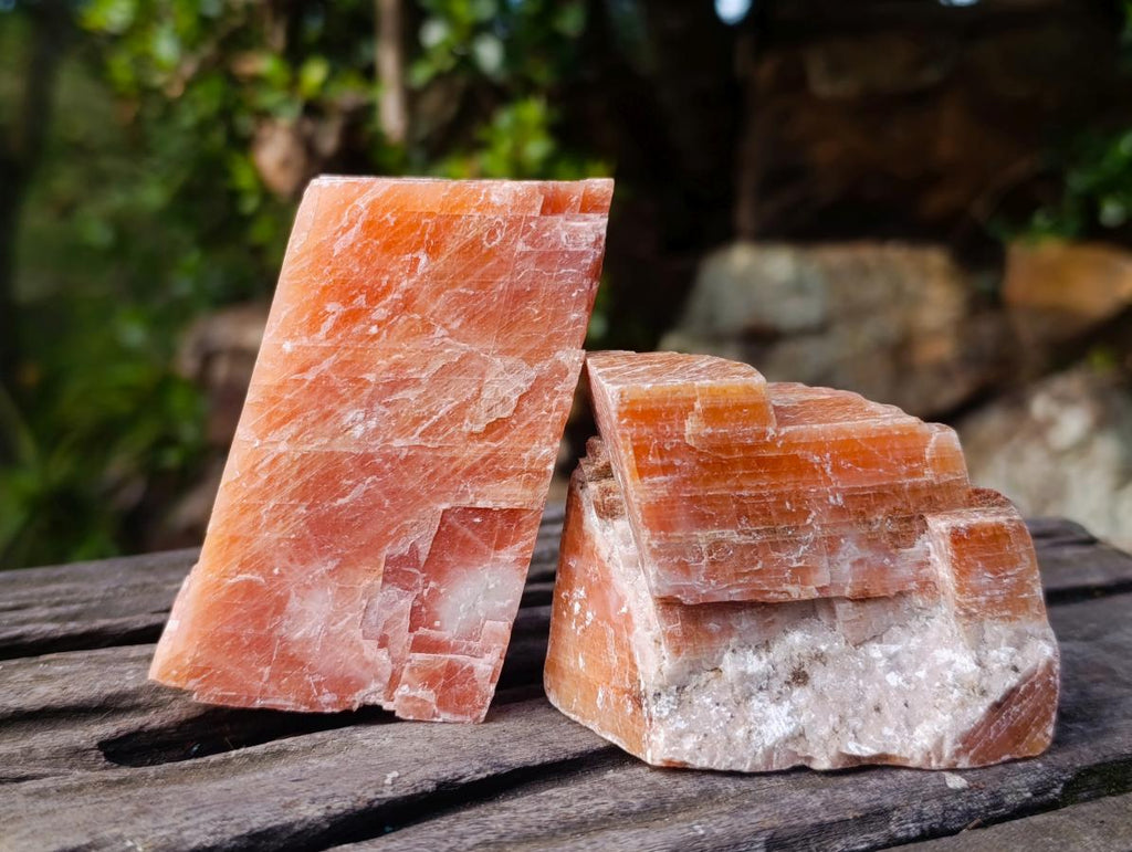 Natural Rhombohedral Sunset Orange Calcite Specimens x 6 From Spitzkop, Namibia - Toprock Gemstones and Minerals 