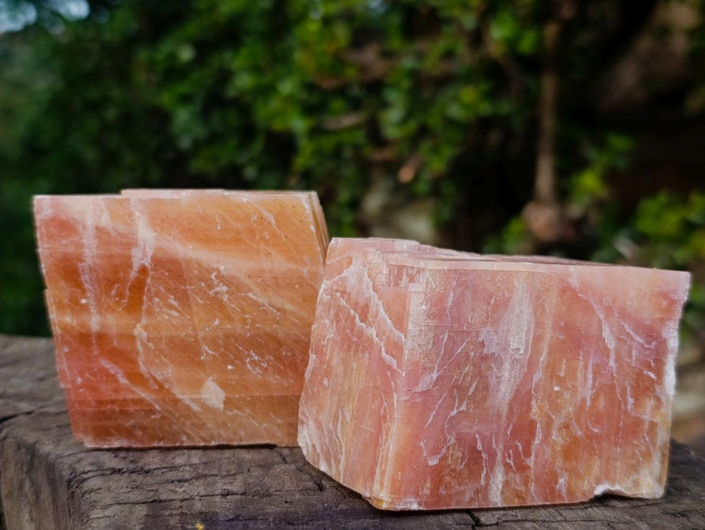 Natural Rhombohedral Sunset Orange Calcite Specimens x 6 From Spitzkop, Namibia - Toprock Gemstones and Minerals 