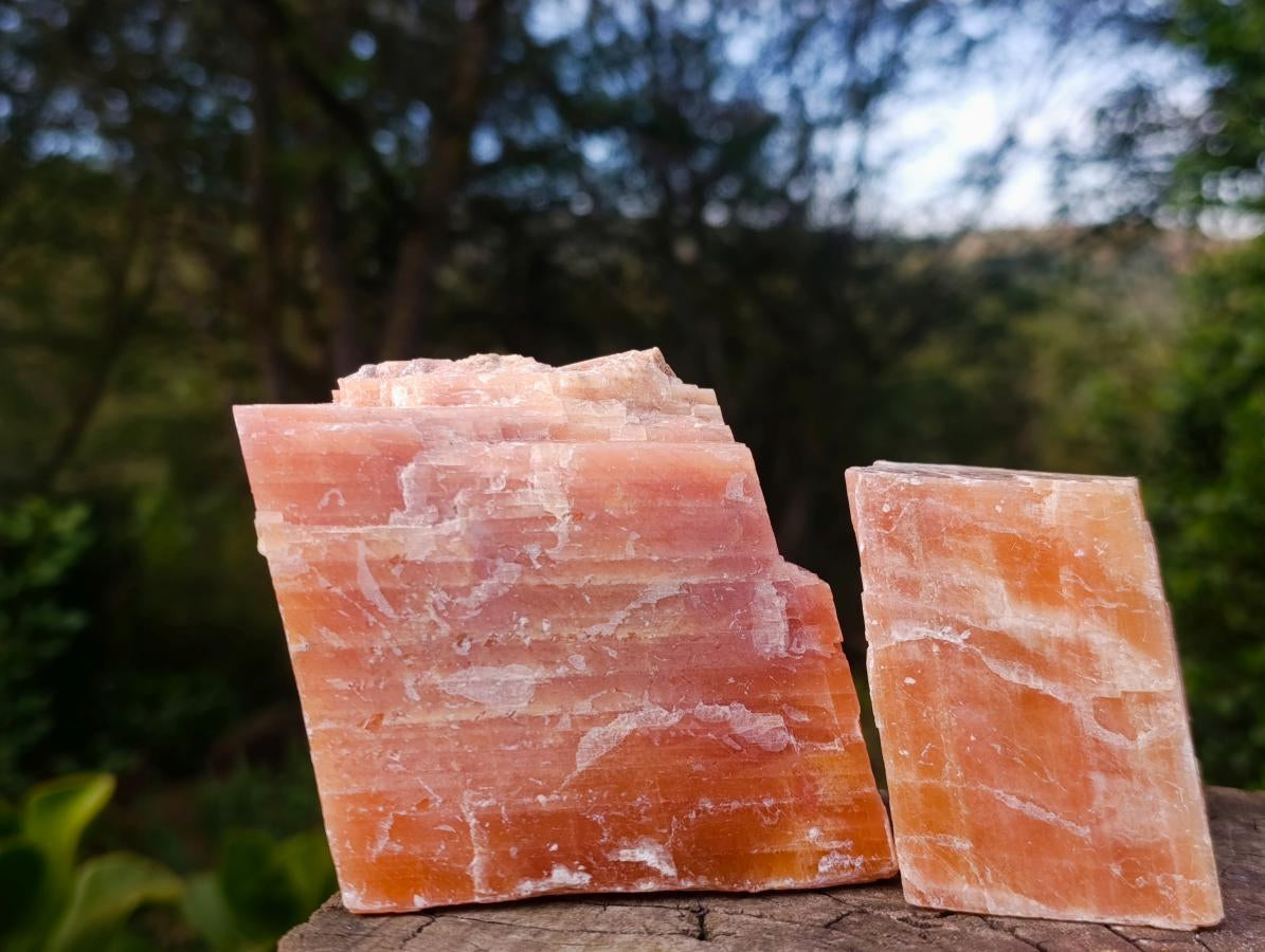 Natural Rhombohedral Sunset Orange Calcite Specimens x 6 From Spitzkop, Namibia - Toprock Gemstones and Minerals 