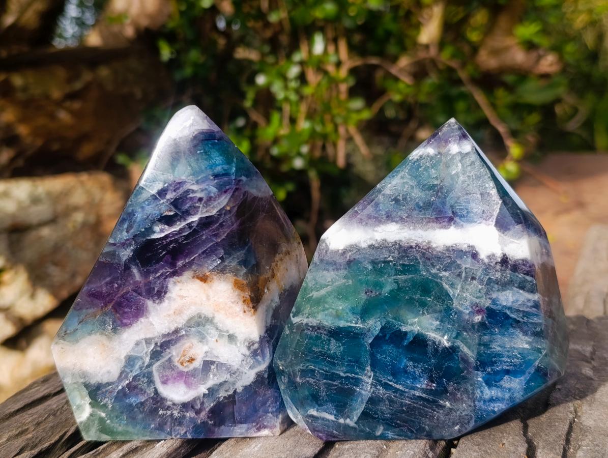 Polished Watermelon Fluorite Crystal Points x 2 From Uis, Namibia - Toprock Gemstones and Minerals 