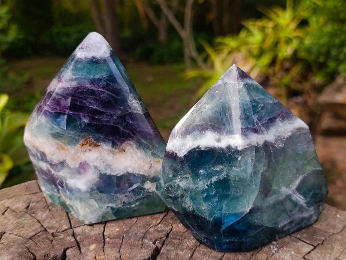Polished Watermelon Fluorite Crystal Points x 2 From Uis, Namibia - Toprock Gemstones and Minerals 