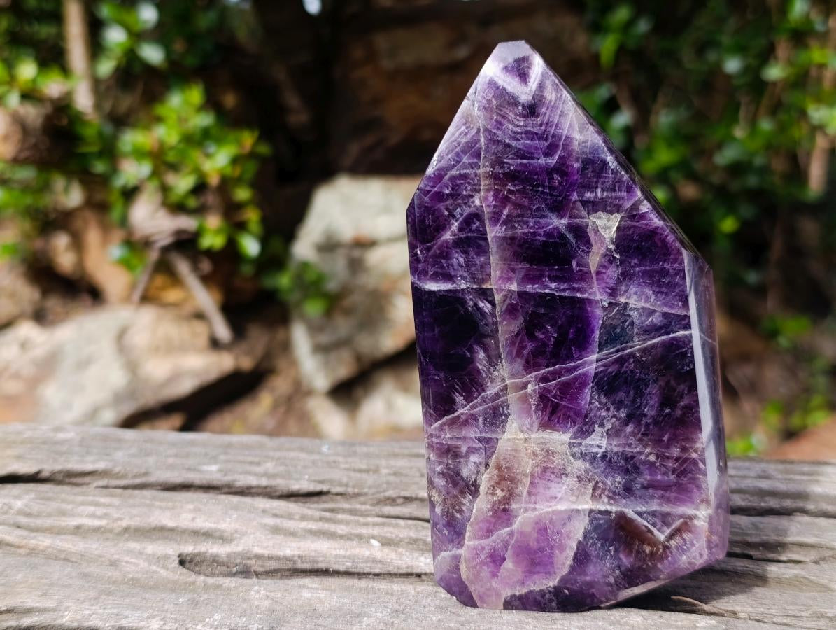 Polished Chevron Amethyst Display Crystal Points x 2 From Zambia - Toprock Gemstones and Minerals 