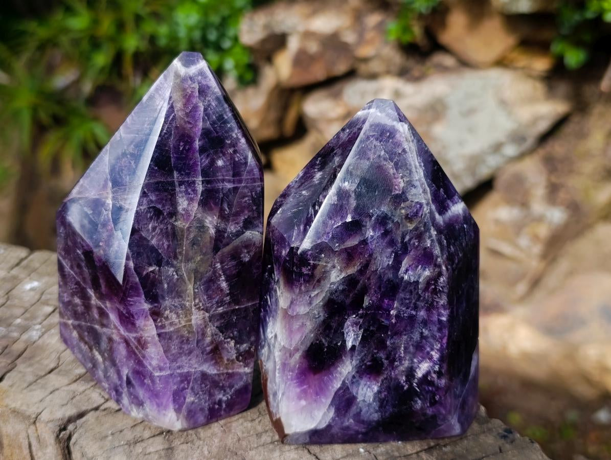 Polished Chevron Amethyst Display Crystal Points x 2 From Zambia - Toprock Gemstones and Minerals 