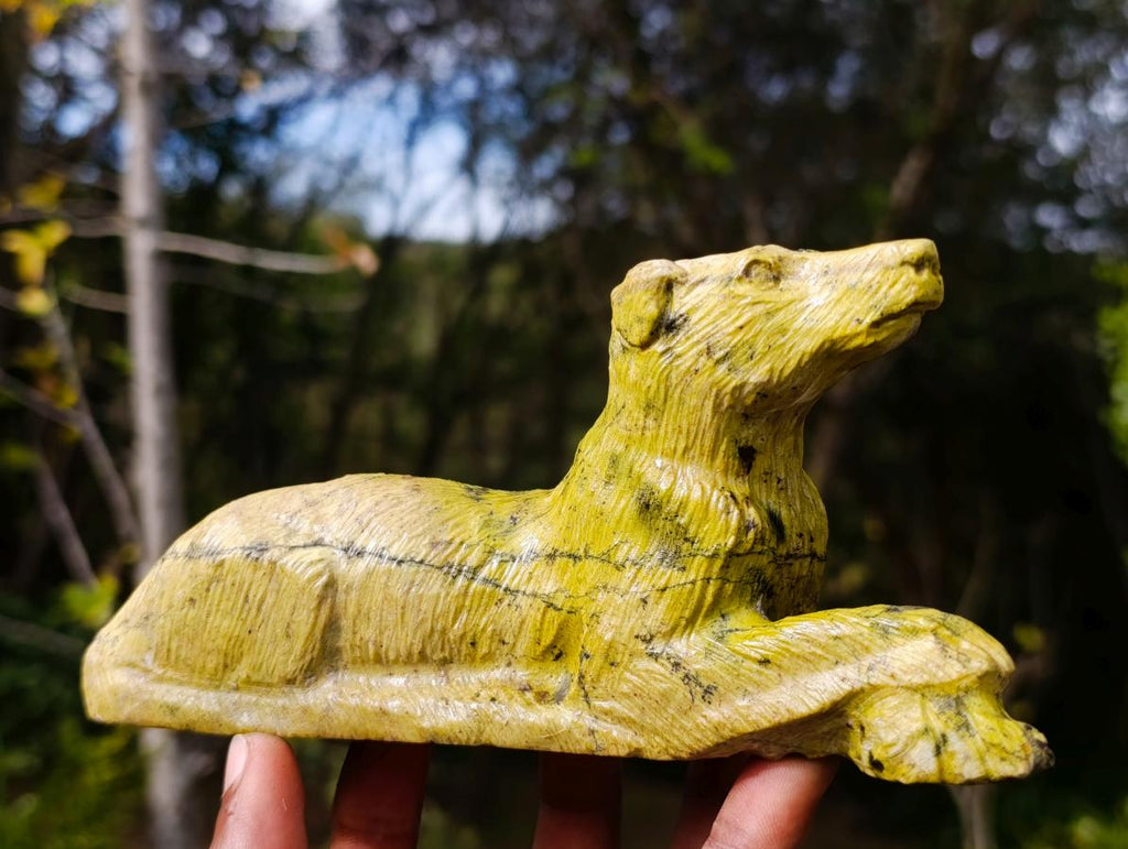 Hand Made Leopard Stone Callie Sheepdog Carvings x 2 From Zimbabwe - Toprock Gemstones and Minerals 