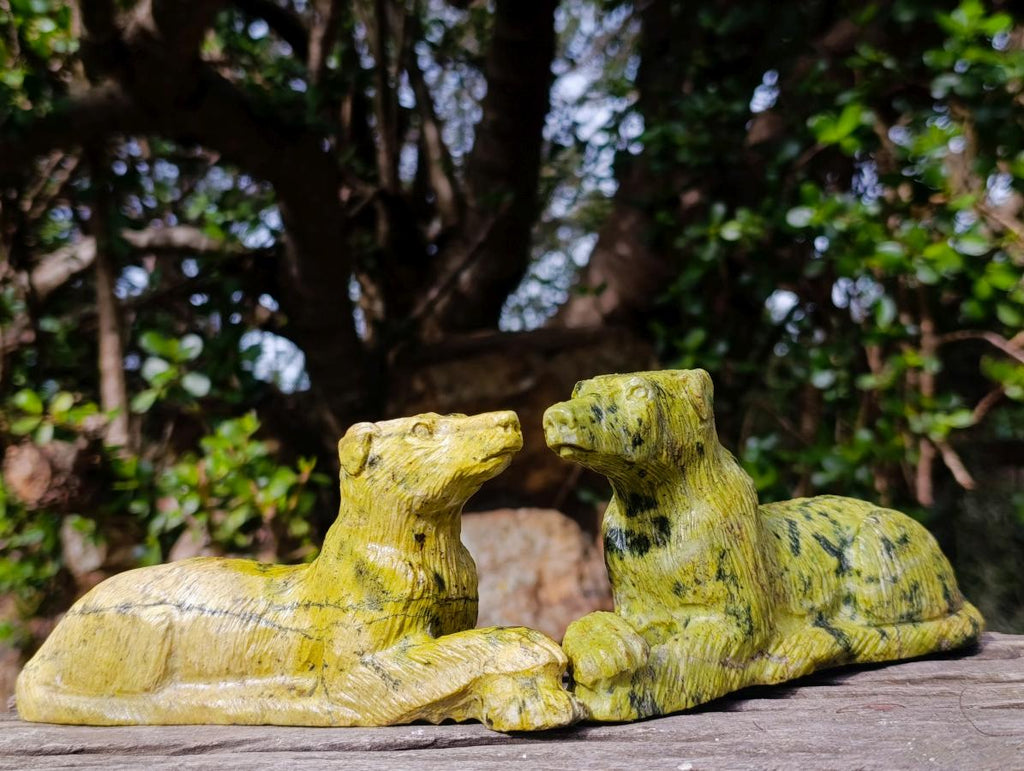 Hand Made Leopard Stone Callie Sheepdog Carvings x 2 From Zimbabwe - Toprock Gemstones and Minerals 