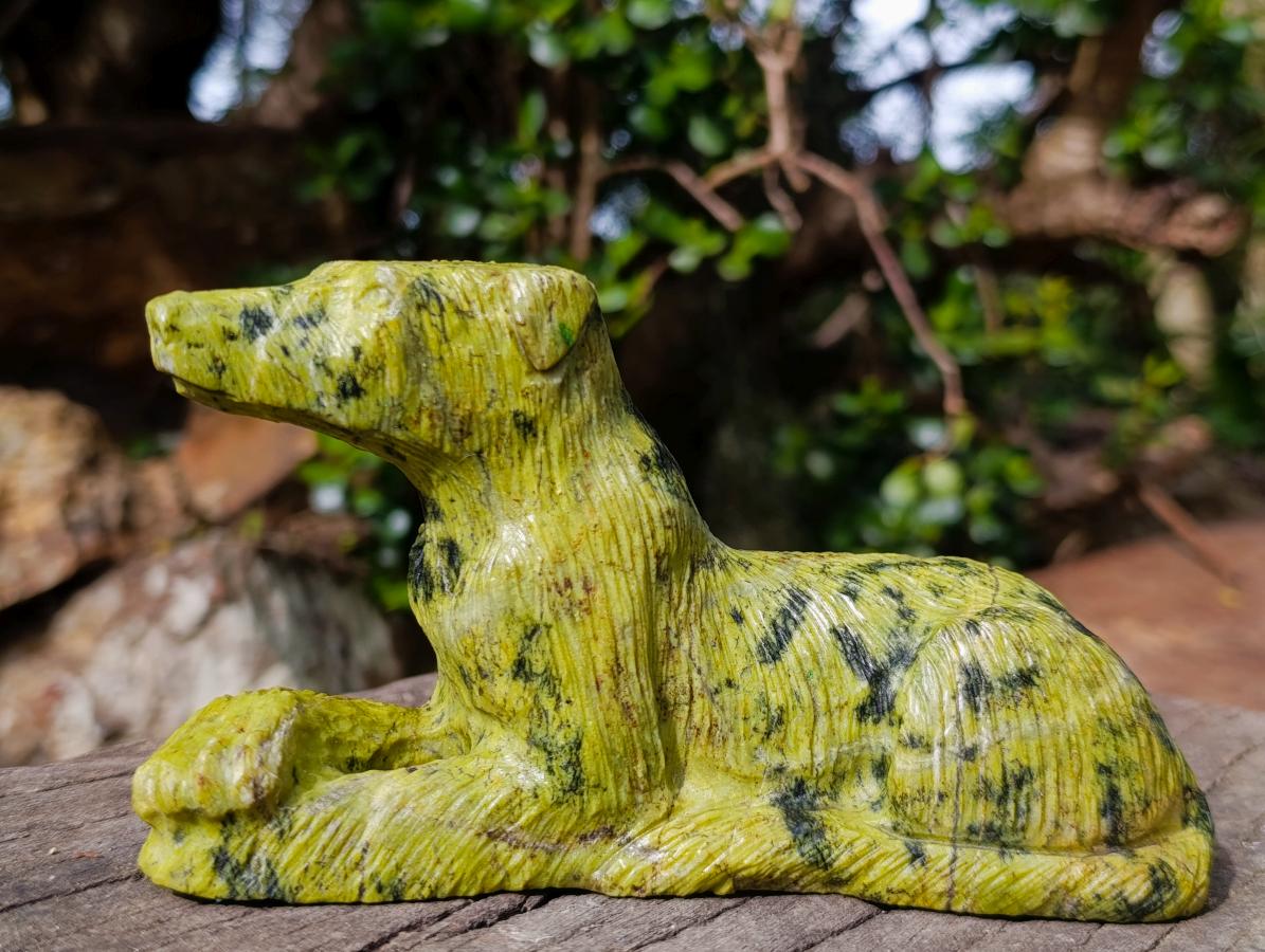 Hand Made Leopard Stone Callie Sheepdog Carvings x 2 From Zimbabwe - Toprock Gemstones and Minerals 