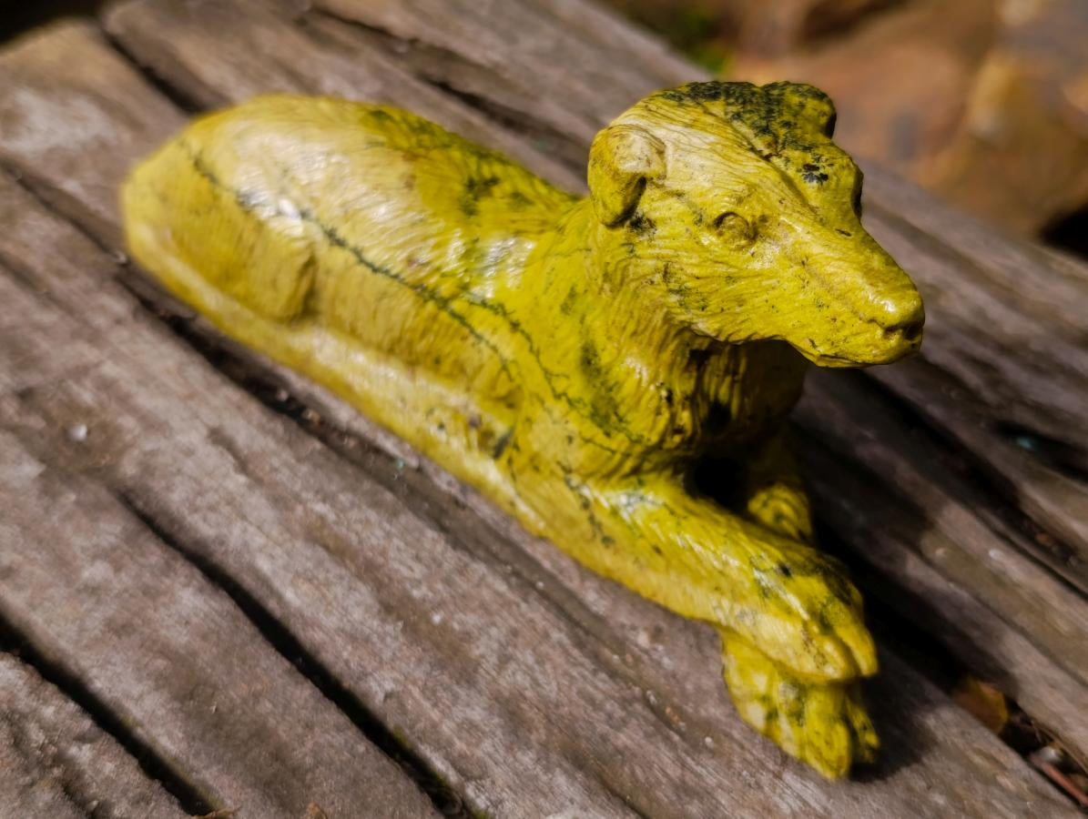 Hand Made Leopard Stone Callie Sheepdog Carvings x 2 From Zimbabwe - Toprock Gemstones and Minerals 