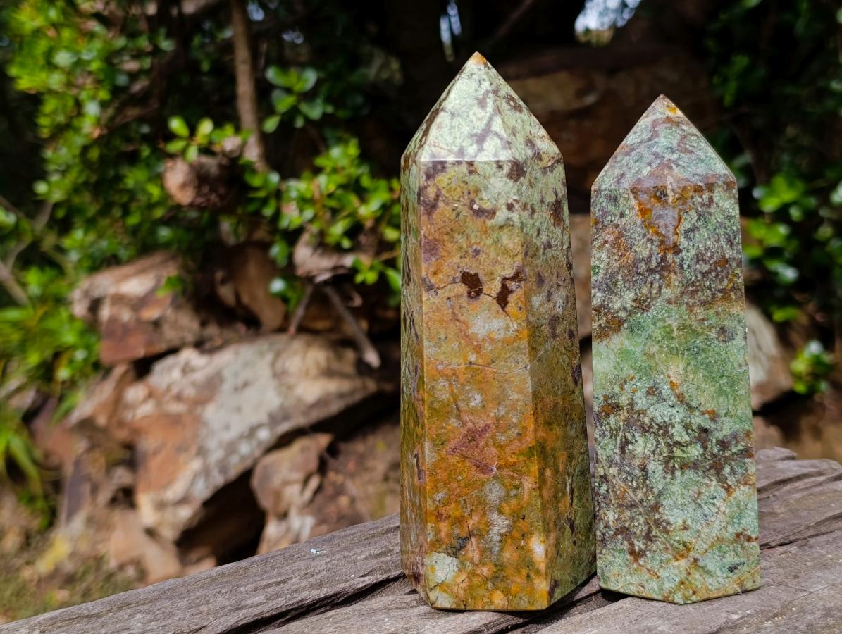 Polished African Turquoise Chrysocolla Display Crystal Points x 3 From South Africa - Toprock Gemstones and Minerals 
