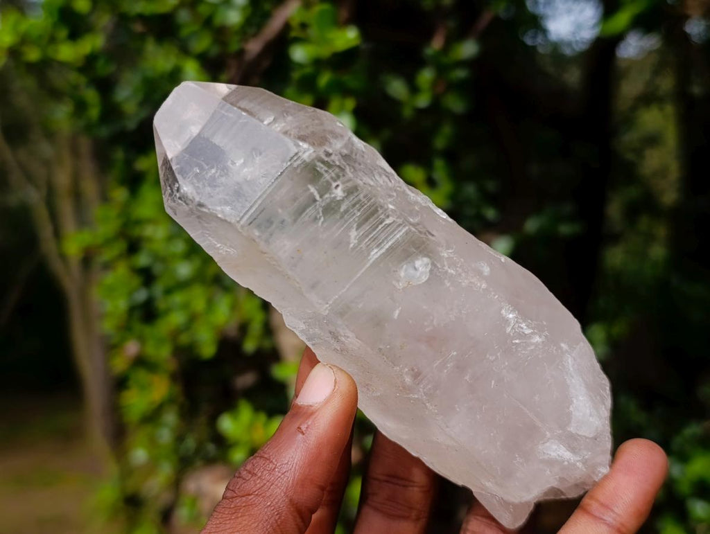 Half Polished Half Natural White Phantom Quartz Crystals x 3 From Madagascar - Toprock Gemstones and Minerals 