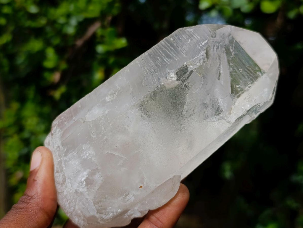 Half Polished Half Natural White Phantom Quartz Crystals x 3 From Madagascar - Toprock Gemstones and Minerals 