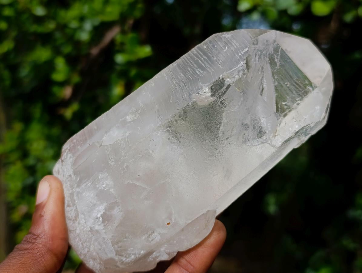 Half Polished Half Natural White Phantom Quartz Crystals x 3 From Madagascar - Toprock Gemstones and Minerals 