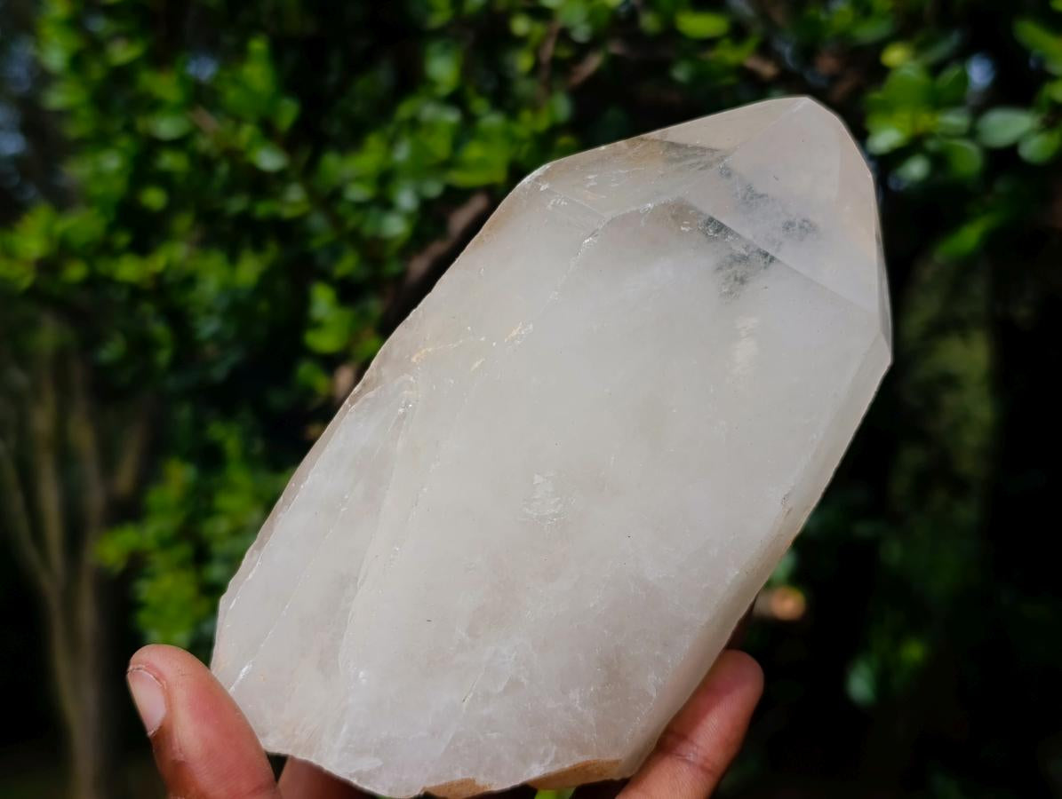 Half Polished Half Natural White Phantom Quartz Crystals x 3 From Madagascar - Toprock Gemstones and Minerals 