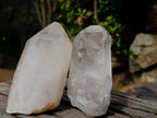Half Polished Half Natural White Phantom Quartz Crystals x 3 From Madagascar - Toprock Gemstones and Minerals 