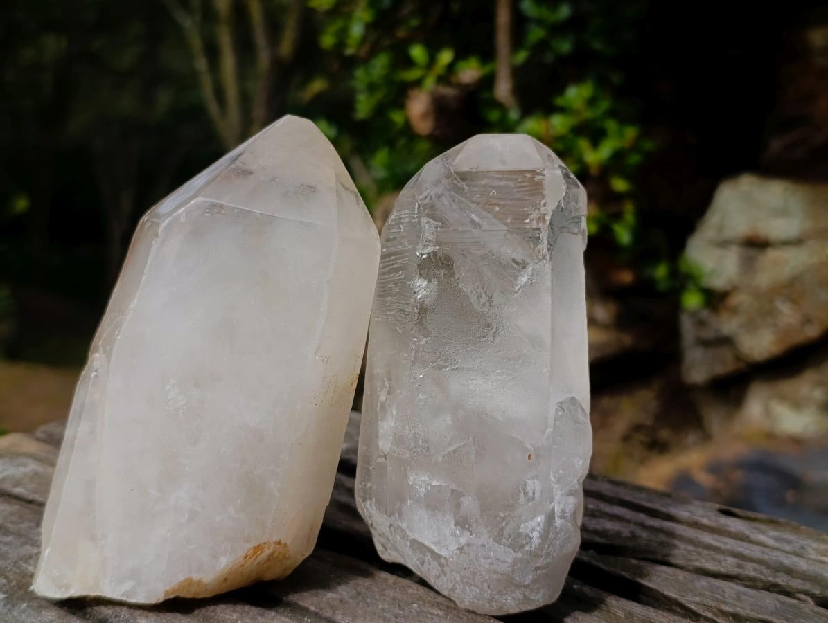 Half Polished Half Natural White Phantom Quartz Crystals x 3 From Madagascar - Toprock Gemstones and Minerals 