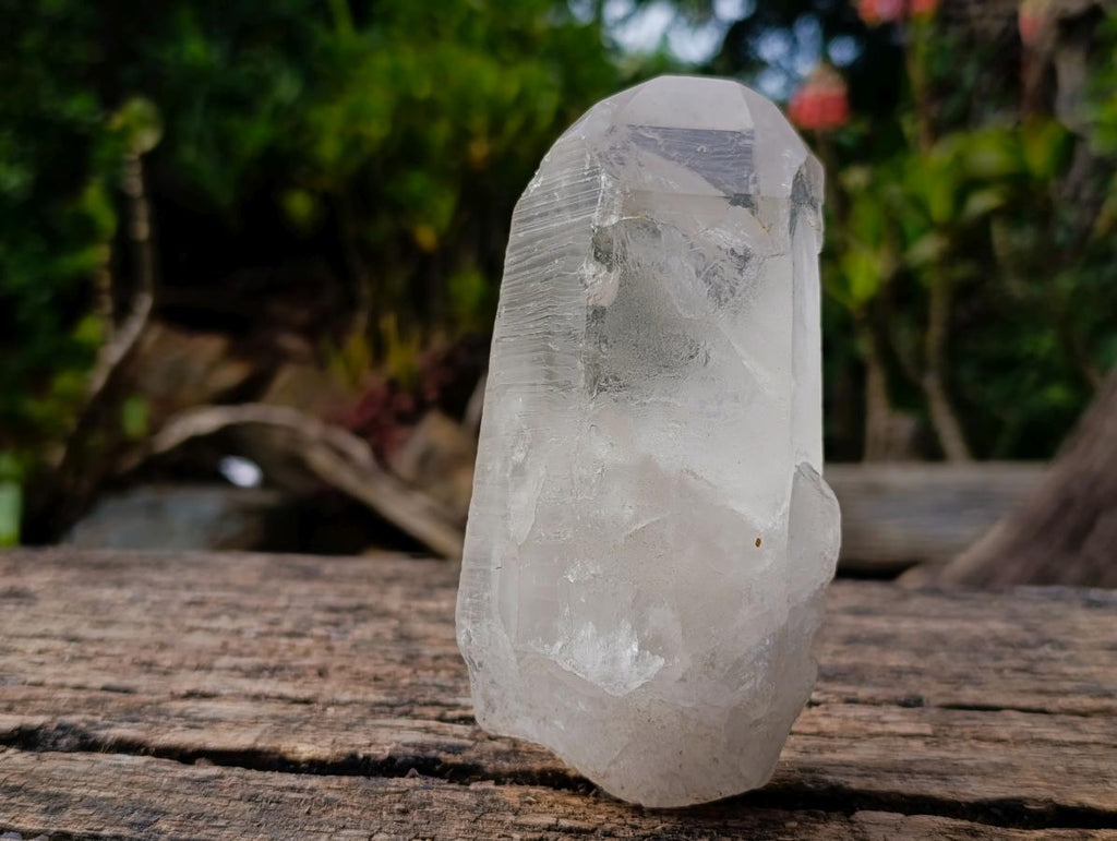 Half Polished Half Natural White Phantom Quartz Crystals x 3 From Madagascar - Toprock Gemstones and Minerals 