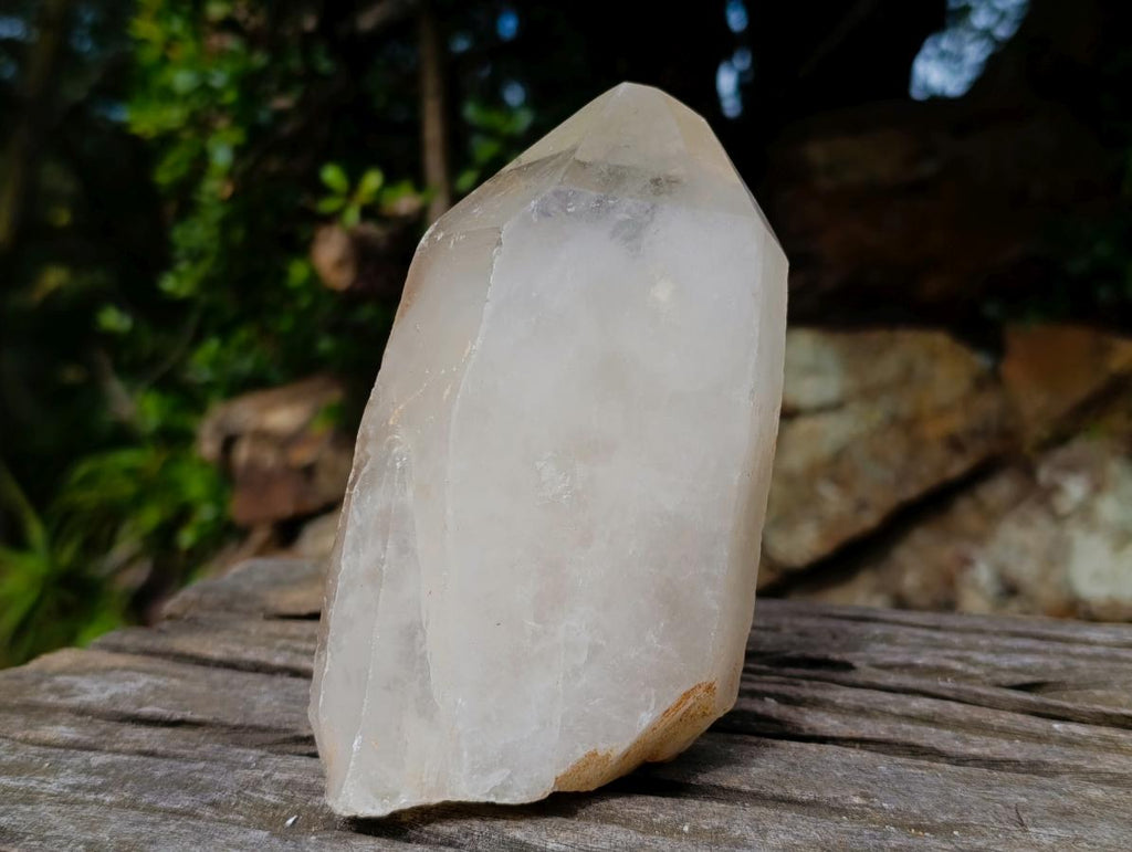 Half Polished Half Natural White Phantom Quartz Crystals x 3 From Madagascar - Toprock Gemstones and Minerals 