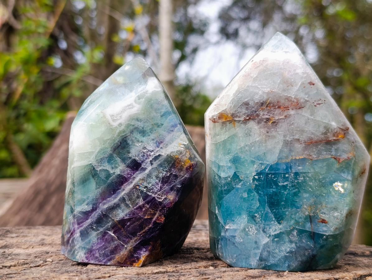 Polished Watermelon Fluorite Crystal Points x 3 From Uis, Namibia - Toprock Gemstones and Minerals 