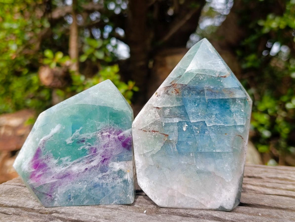 Polished Watermelon Fluorite Crystal Points x 3 From Uis, Namibia - Toprock Gemstones and Minerals 