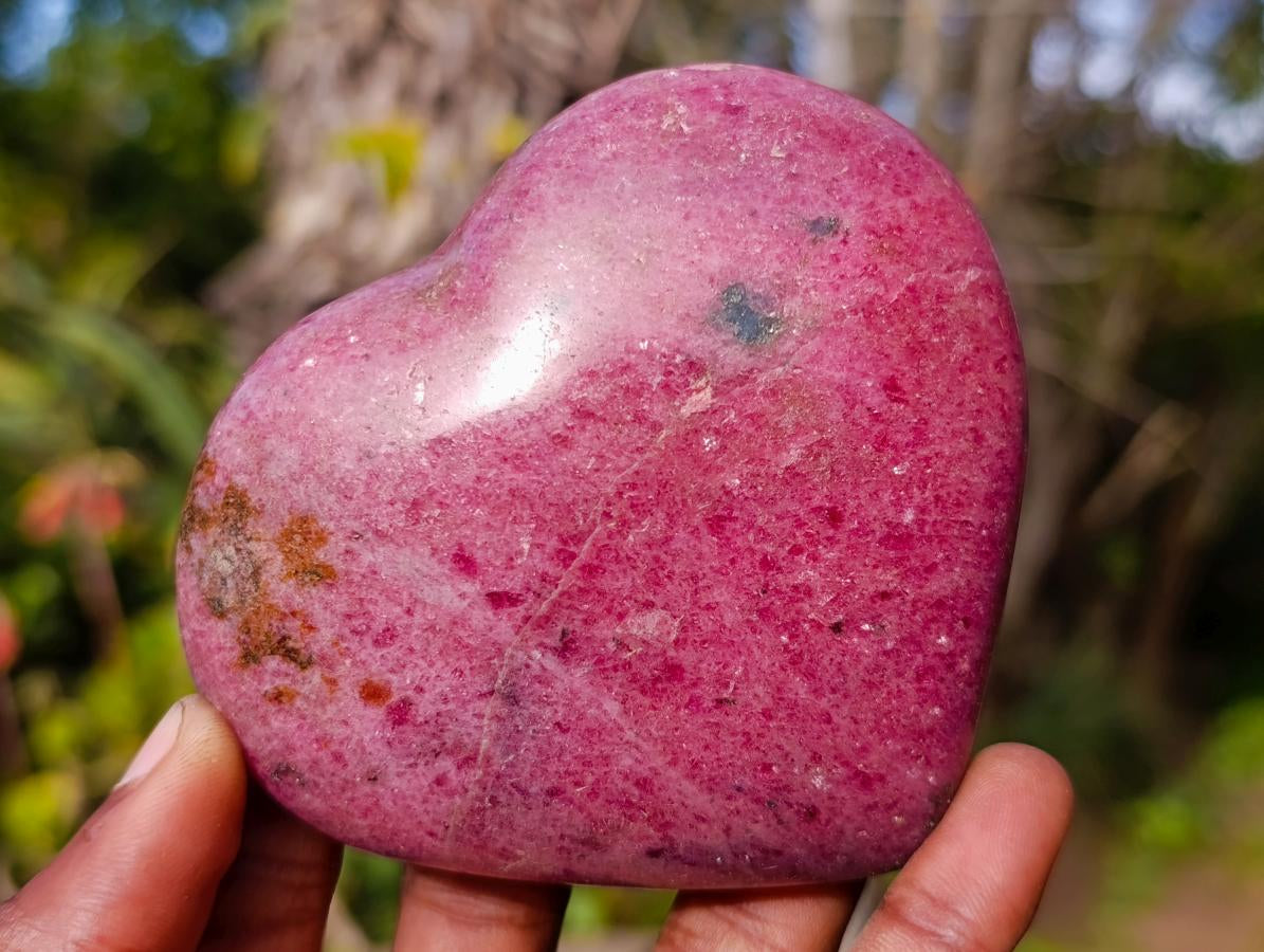 Polished Rhodonite Gemstone Hearts x 4 From Ambindavato, Madagascar - Toprock Gemstones and Minerals 