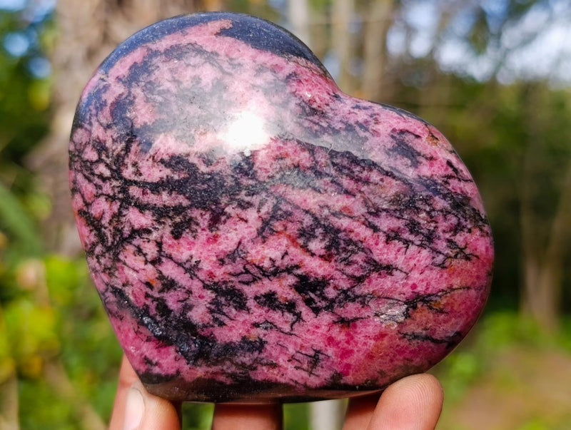 Polished Rhodonite Gemstone Hearts x 4 From Ambindavato, Madagascar - Toprock Gemstones and Minerals 