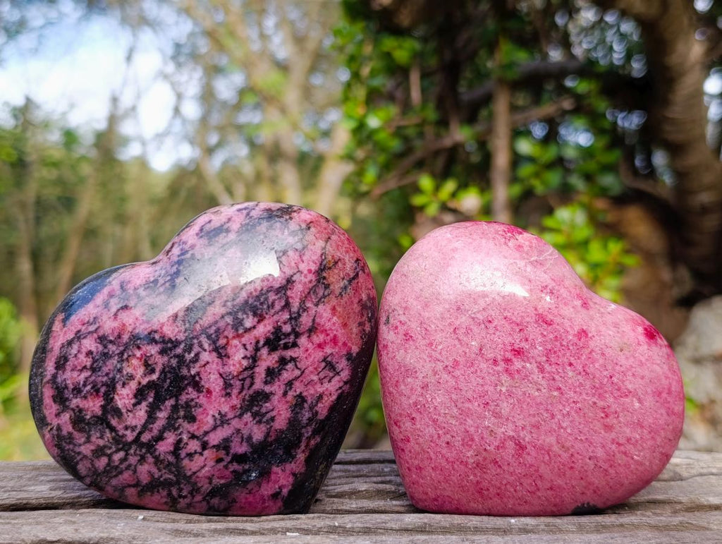 Polished Rhodonite Gemstone Hearts x 4 From Ambindavato, Madagascar - Toprock Gemstones and Minerals 