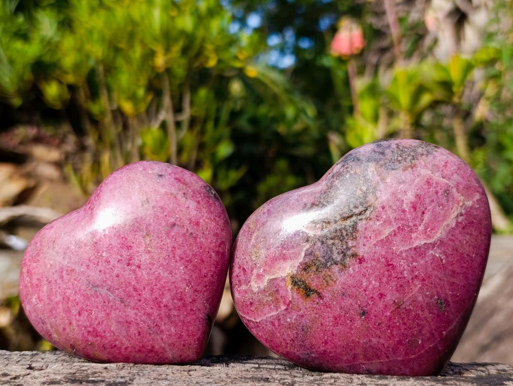 Polished Rhodonite Gemstone Hearts x 4 From Ambindavato, Madagascar - Toprock Gemstones and Minerals 