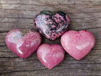 Polished Rhodonite Gemstone Hearts x 4 From Ambindavato, Madagascar - Toprock Gemstones and Minerals 