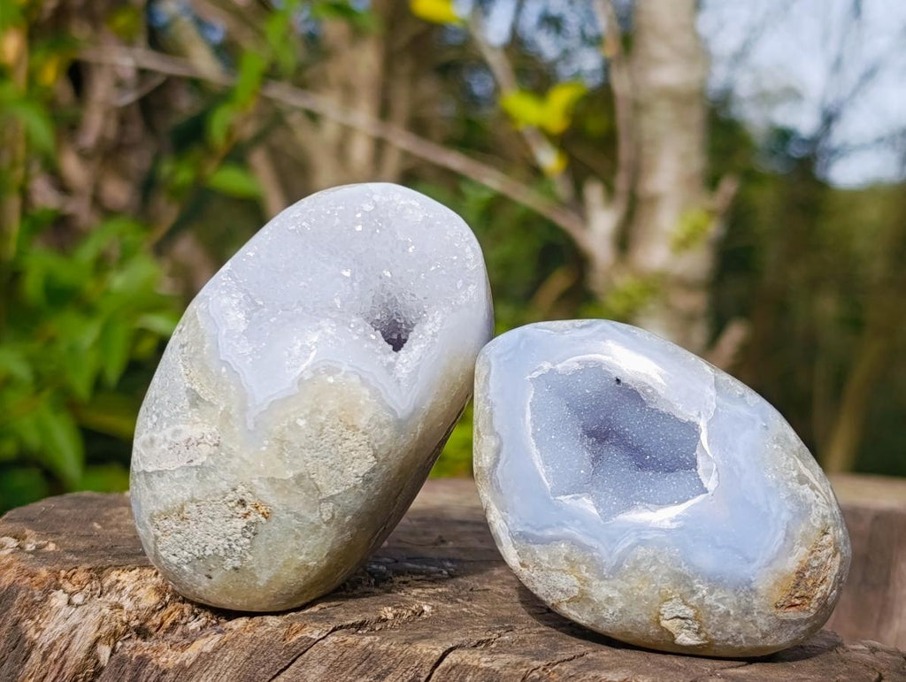 Polished Palm Size Blue Lace Agate Free Forms x 12 From Nsanje, Malawi - Toprock Gemstones and Minerals 