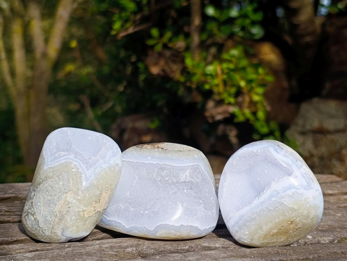 Polished Palm Size Blue Lace Agate Free Forms x 12 From Nsanje, Malawi - Toprock Gemstones and Minerals 