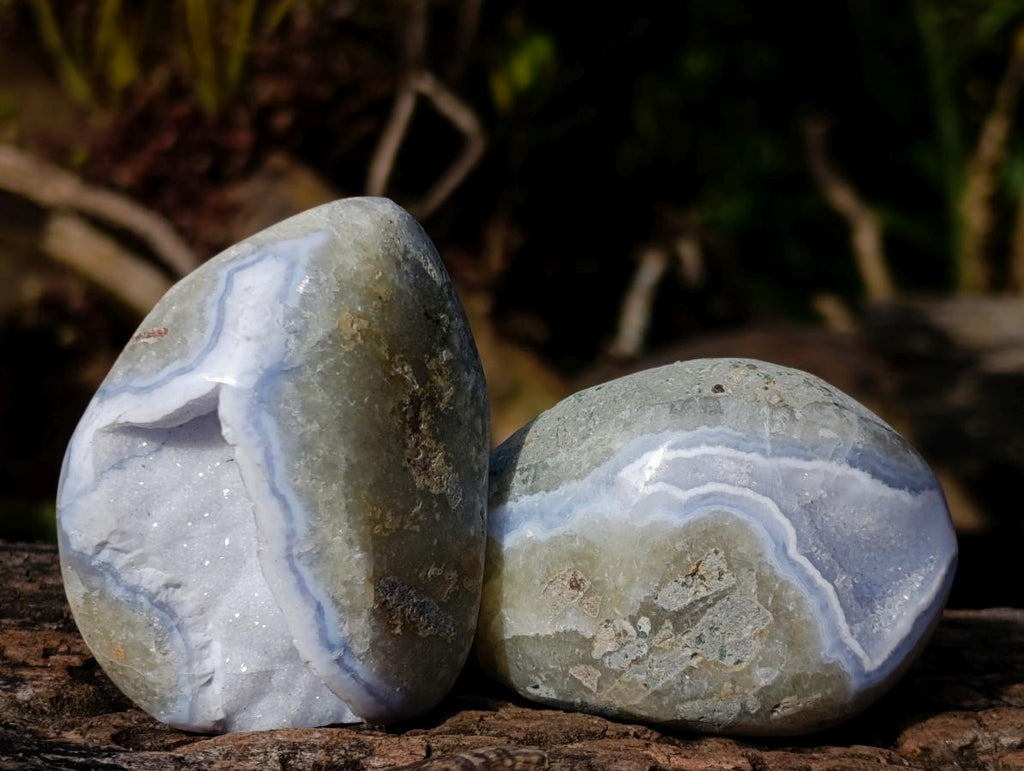 Polished Palm Size Blue Lace Agate Free Forms x 12 From Nsanje, Malawi - Toprock Gemstones and Minerals 