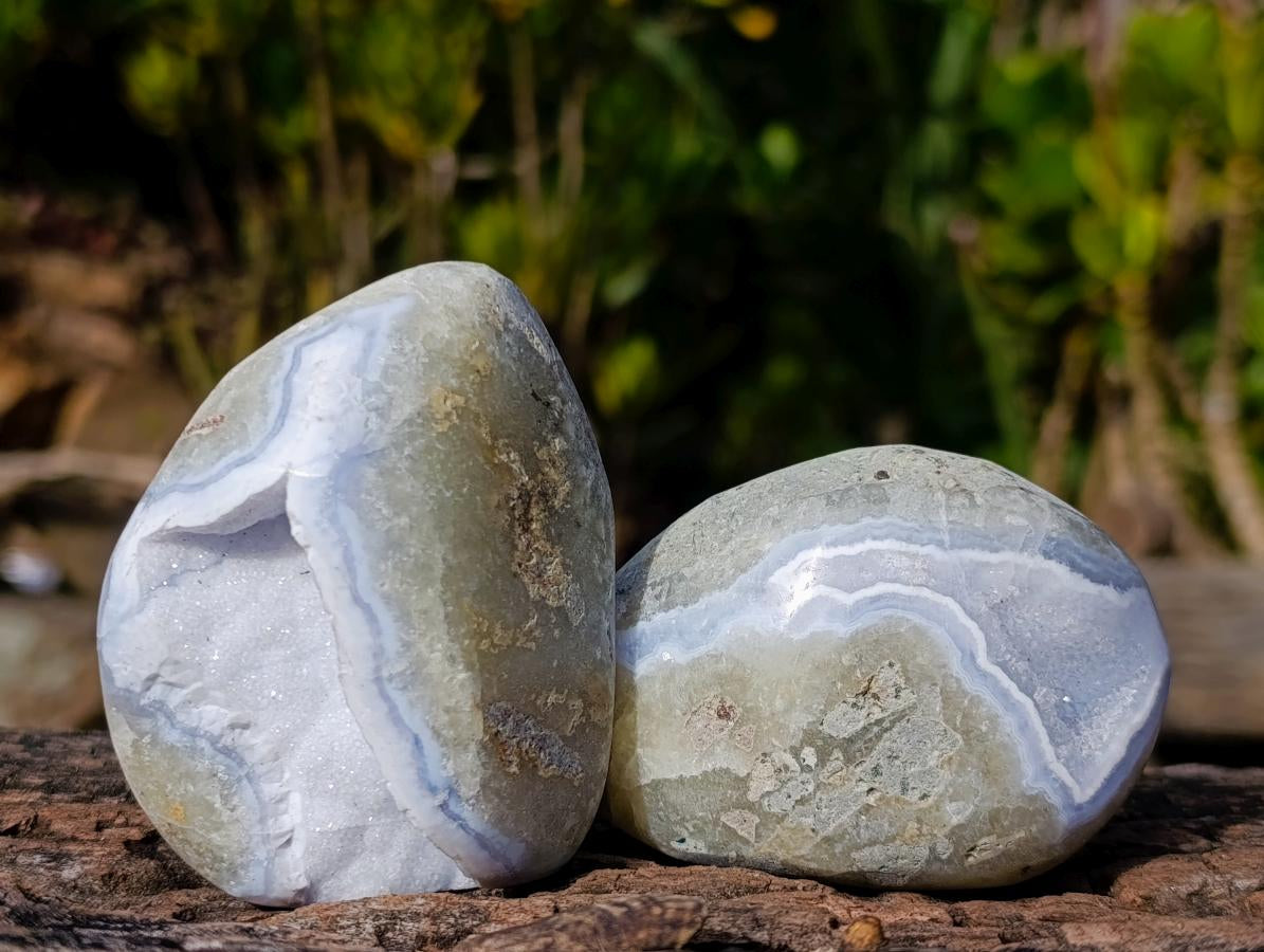 Polished Palm Size Blue Lace Agate Free Forms x 12 From Nsanje, Malawi - Toprock Gemstones and Minerals 