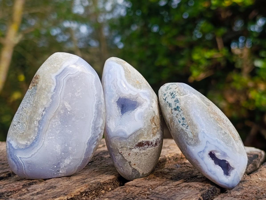 Polished Palm Size Blue Lace Agate Free Forms x 12 From Nsanje, Malawi - Toprock Gemstones and Minerals 