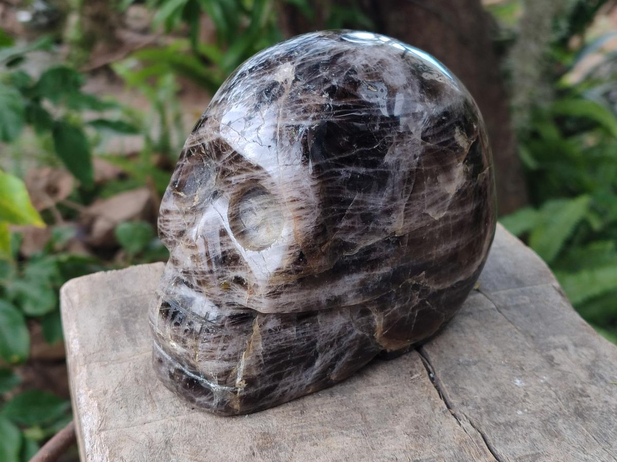 Hand Made Large Smokey Window Quartz Skull Carving x 1 From Madagascar - Toprock Gemstones and Minerals 